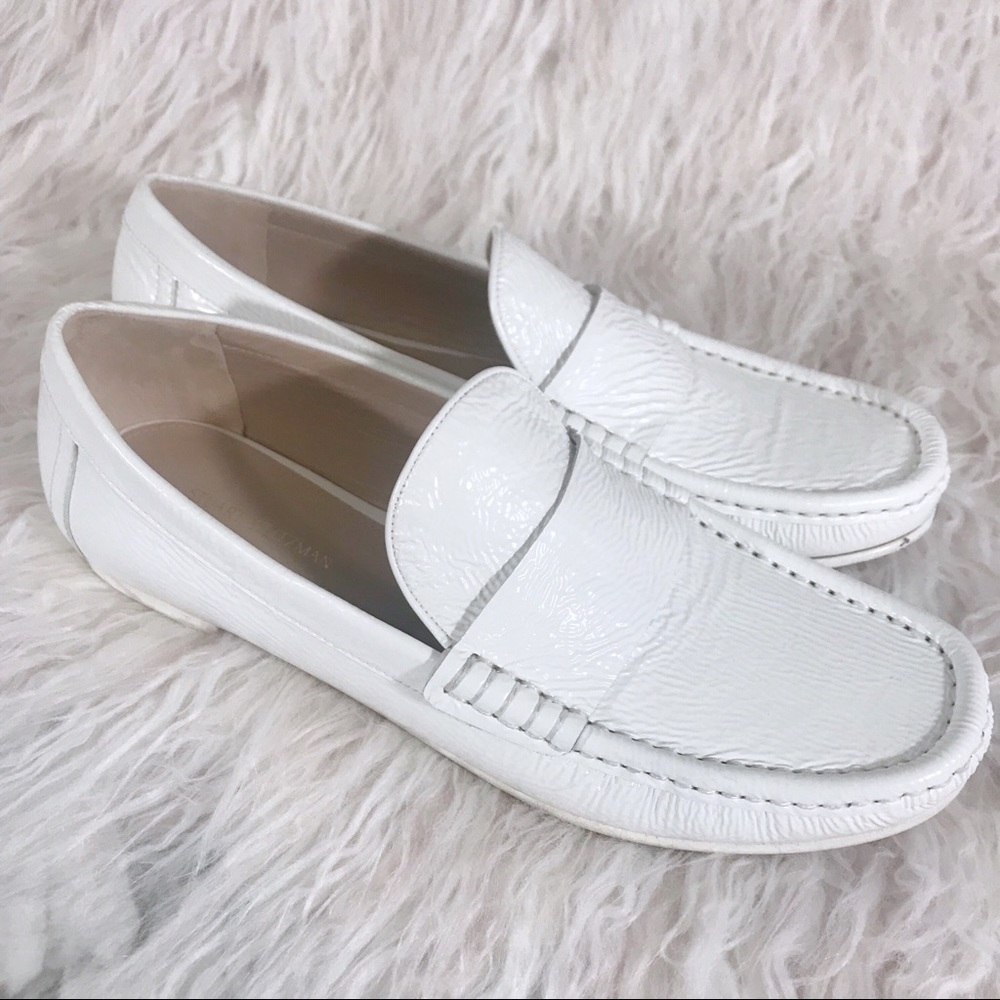 STUART WEITZMAN White Leather Halley Loafers